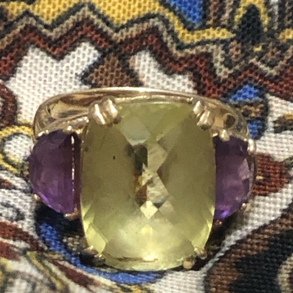 Vintage Effy BH 14kt Genuine Lemon Citrine & Amethyst Ring Size 8 - Picture 4 of 15